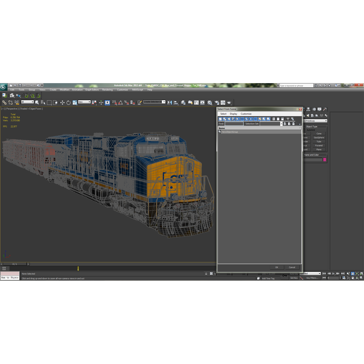 Train ES40DC CSX Blue and Covered Hopper Car 3D model