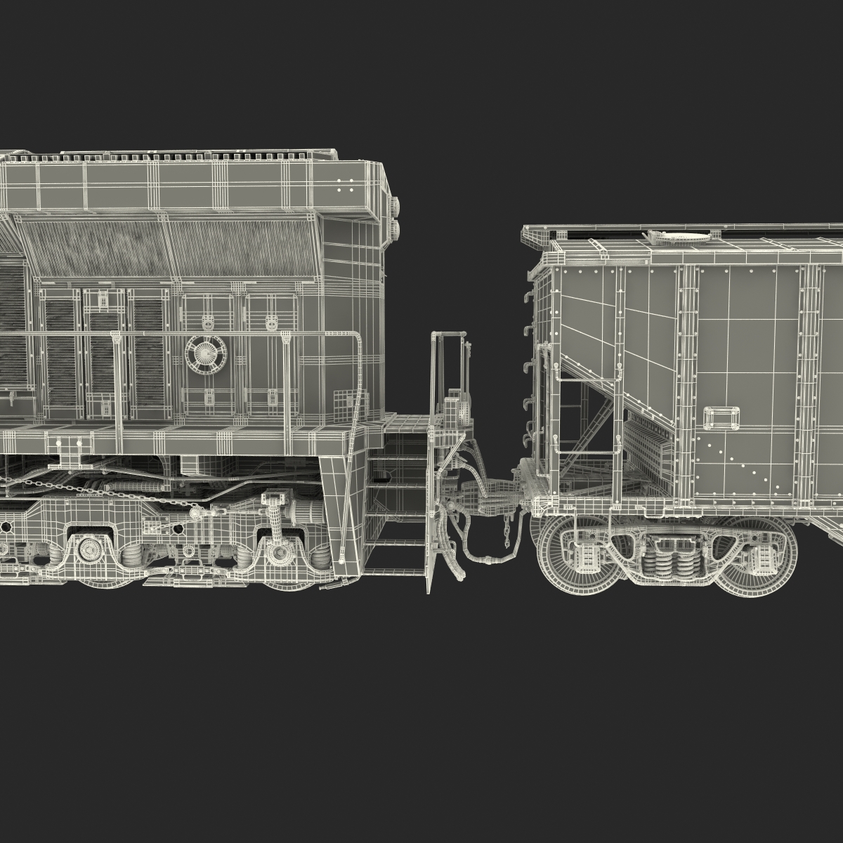 Train ES40DC CSX Blue and Covered Hopper Car 3D model