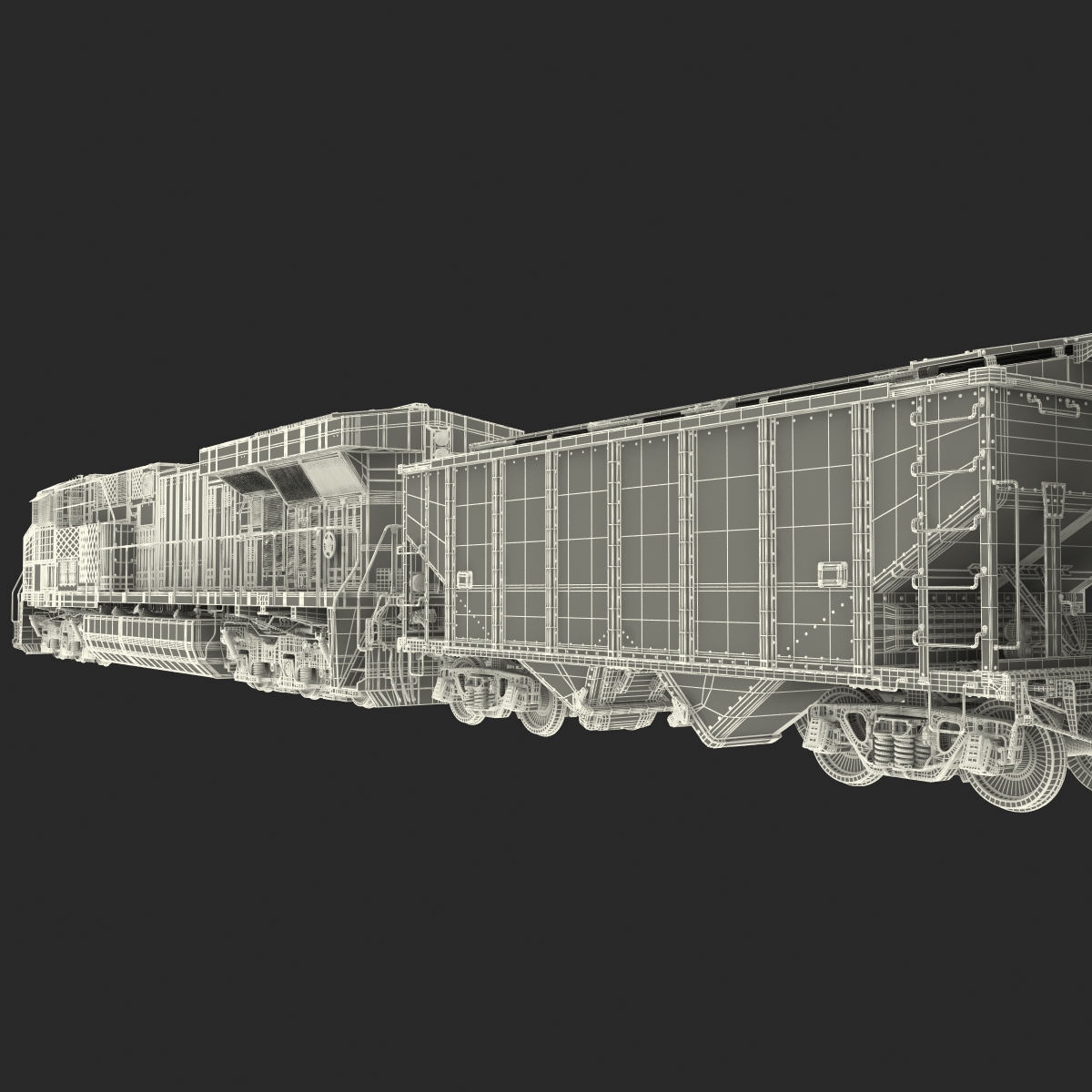 Train ES40DC CSX Blue and Covered Hopper Car 3D model