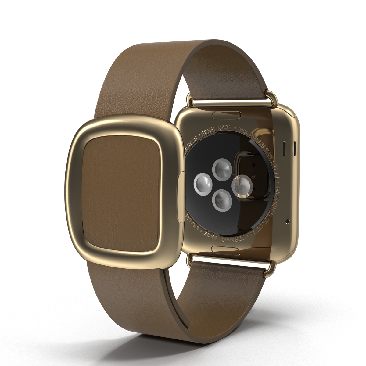 3D Apple Watch 38mm Gold Case with Brown Modern Buckle 2 model