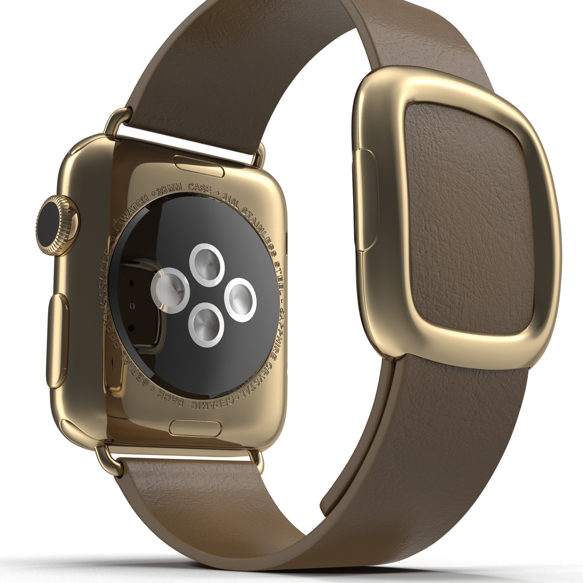 3D Apple Watch 38mm Gold Case with Brown Modern Buckle 2 model