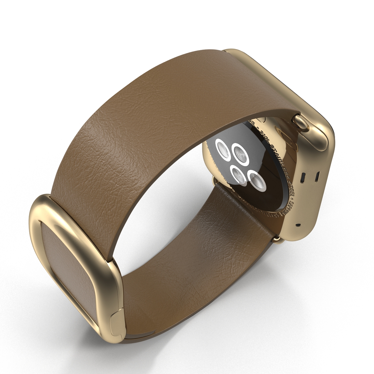 3D Apple Watch 38mm Gold Case with Brown Modern Buckle 2 model