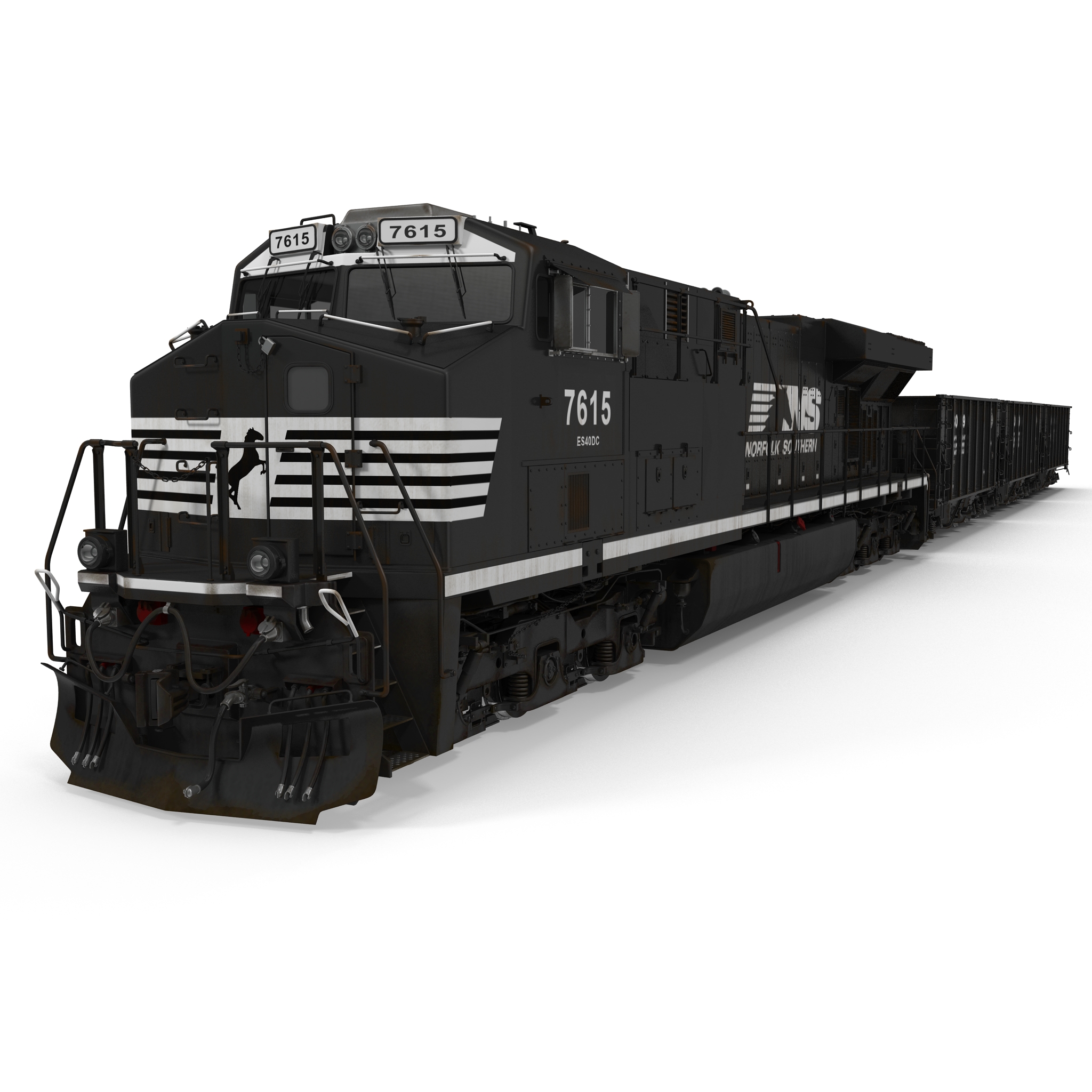 Train ES40DC Norfolk Southern and Hopper Car 3D model