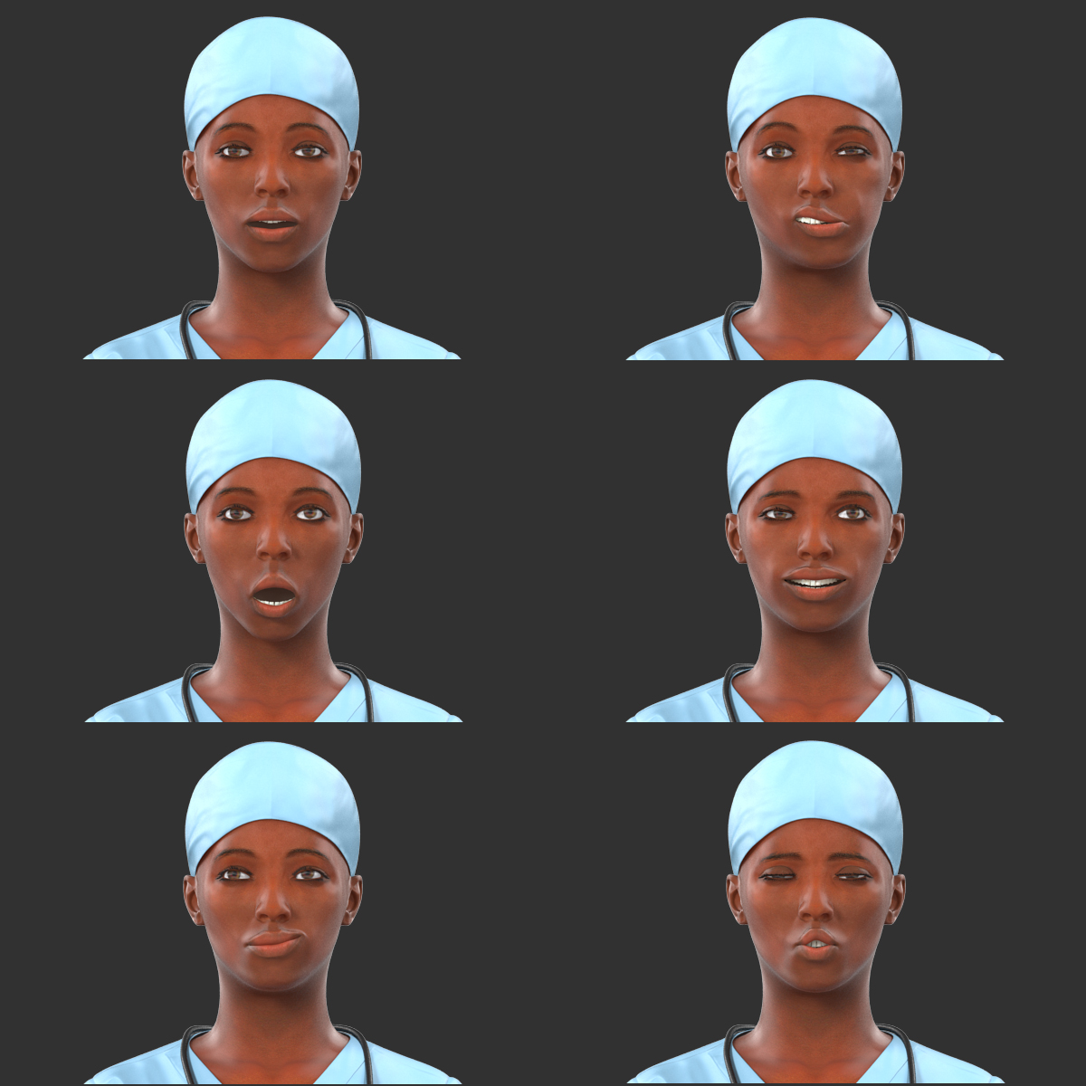 3D Female Surgeon African American Rigged model