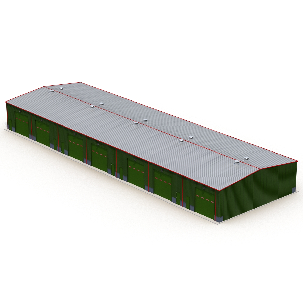 Warehouse Building Green 3D model