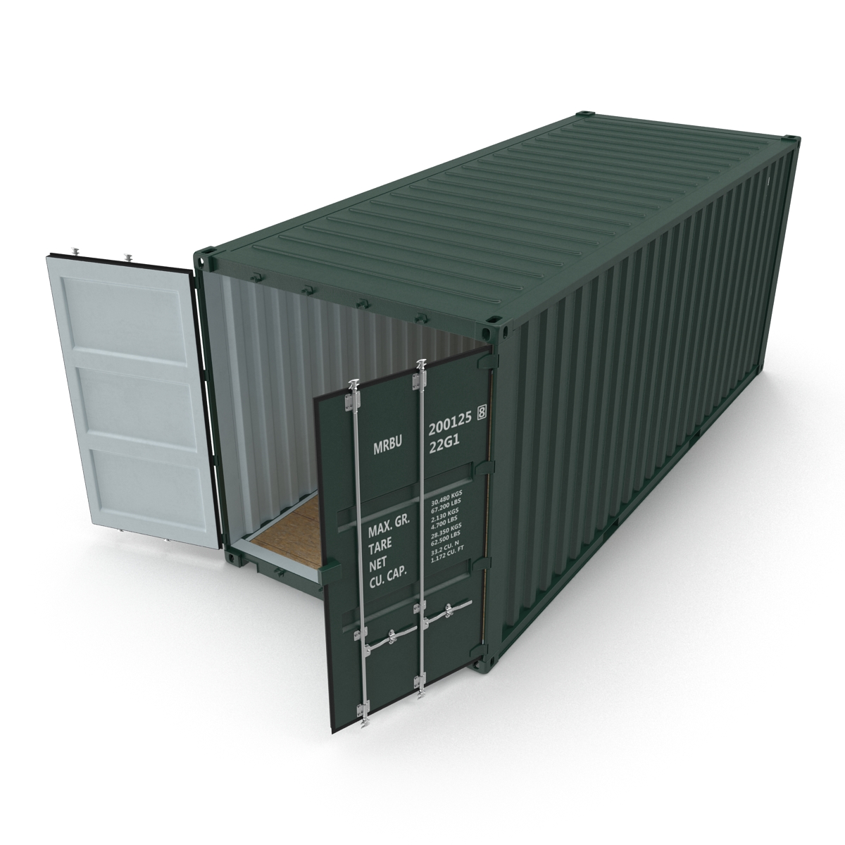 3D model 20 ft ISO Container Green