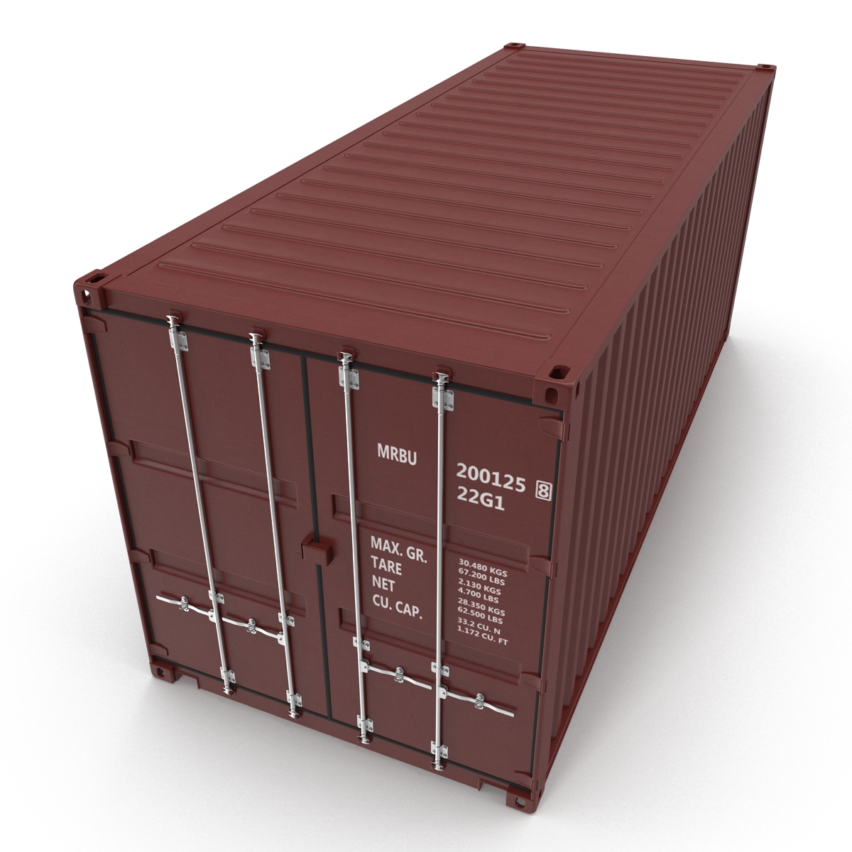 3D model 20 ft ISO Container Brown