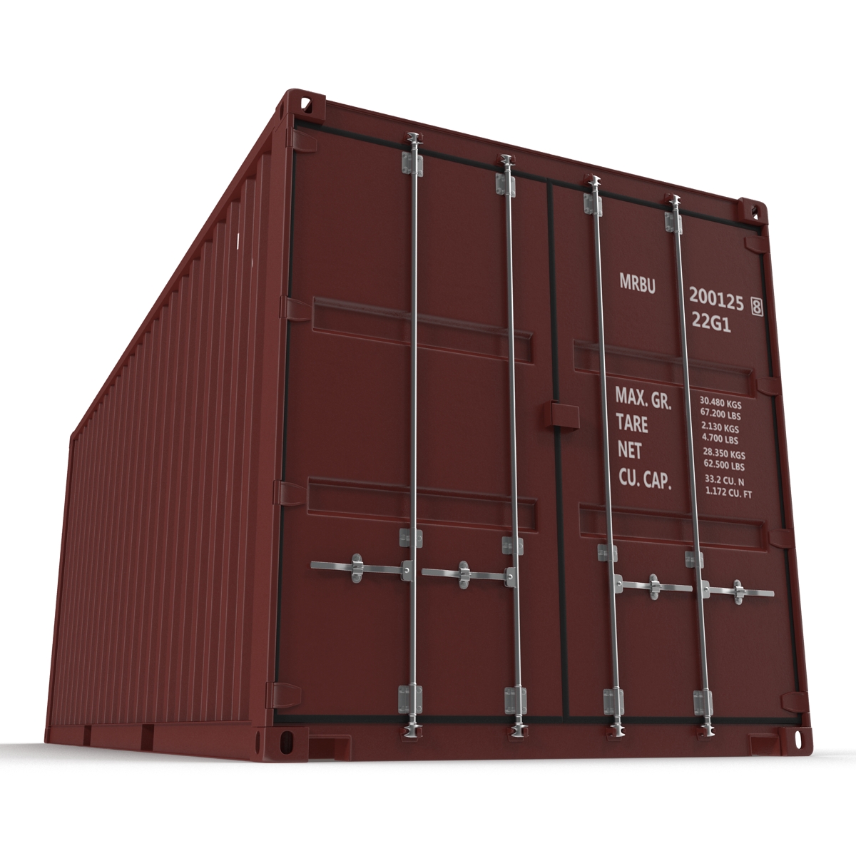 3D model 20 ft ISO Container Brown