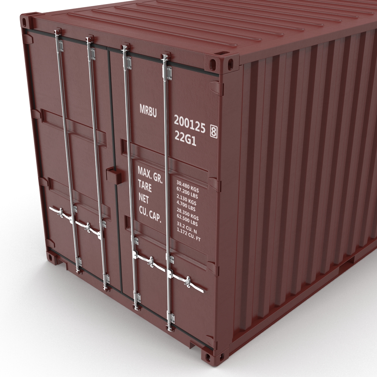 3D model 20 ft ISO Container Brown