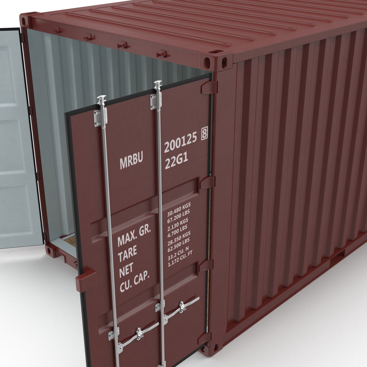 3D model 20 ft ISO Container Brown