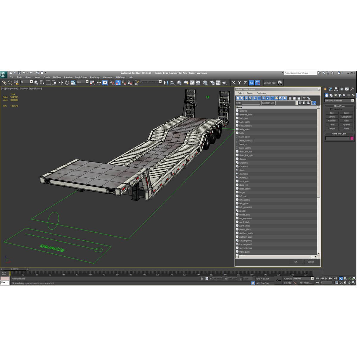 3D model Double Drop Lowboy Tri Axle Trailer