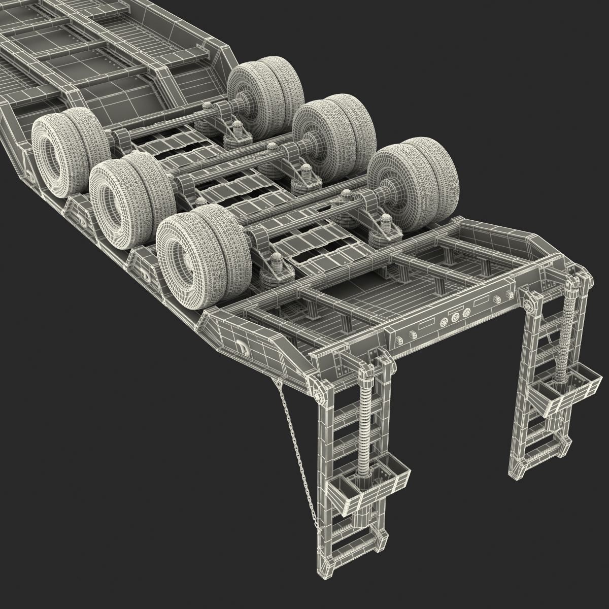 3D model Double Drop Lowboy Tri Axle Trailer