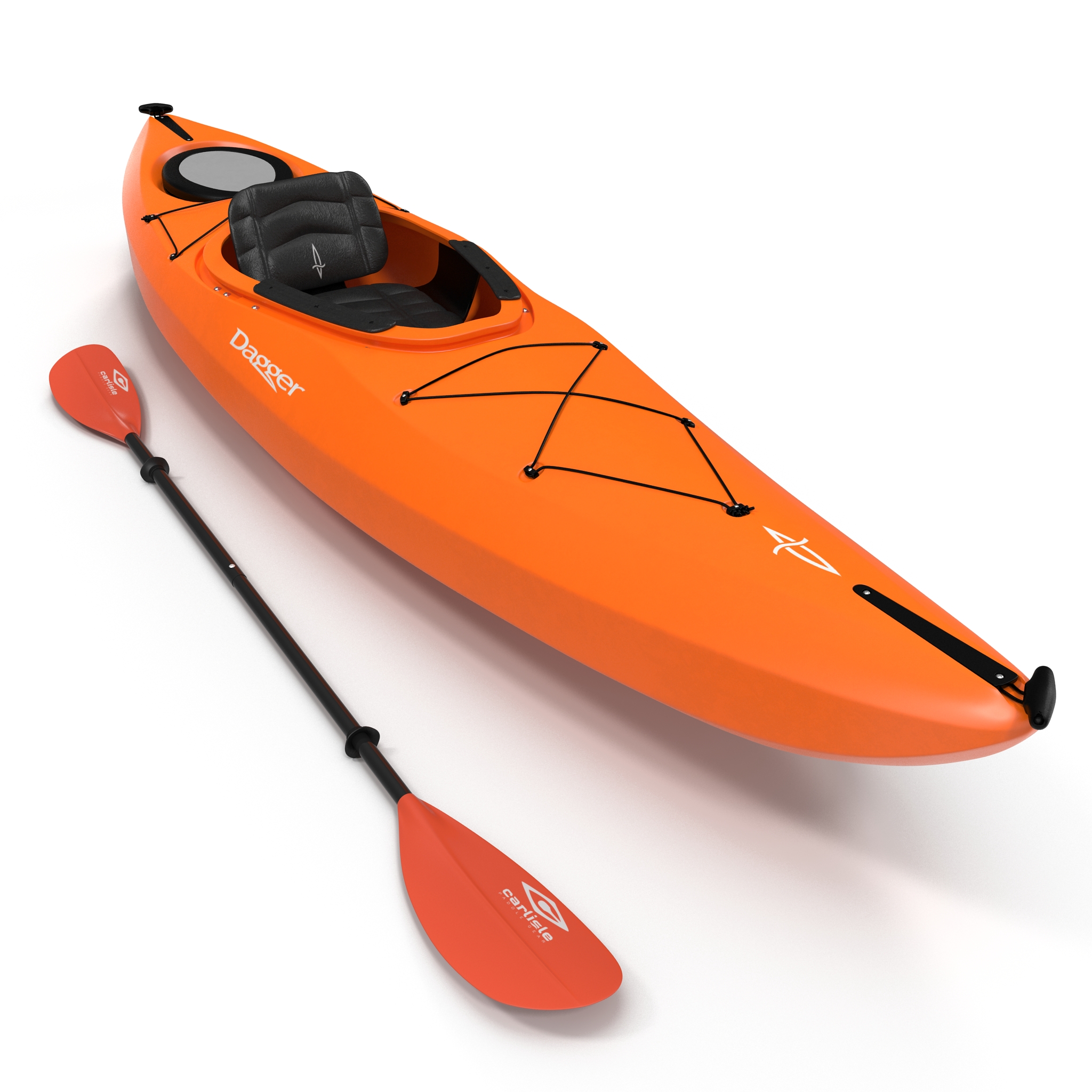 Kayak Orange with Paddle 3D model