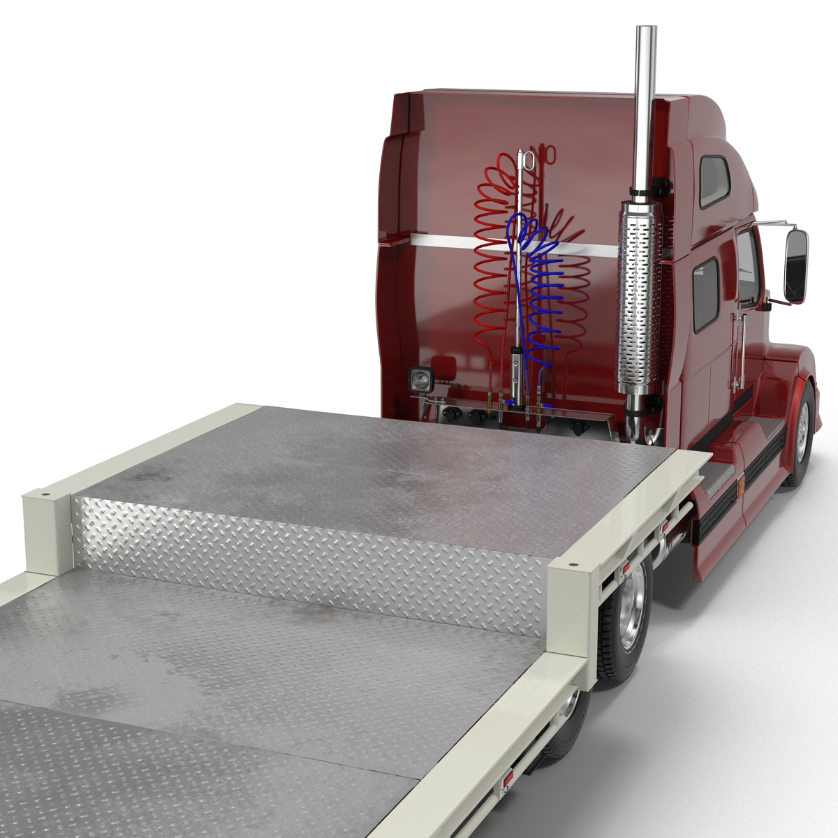 3D model Truck and Single Drop Tri Axle Trailer 2