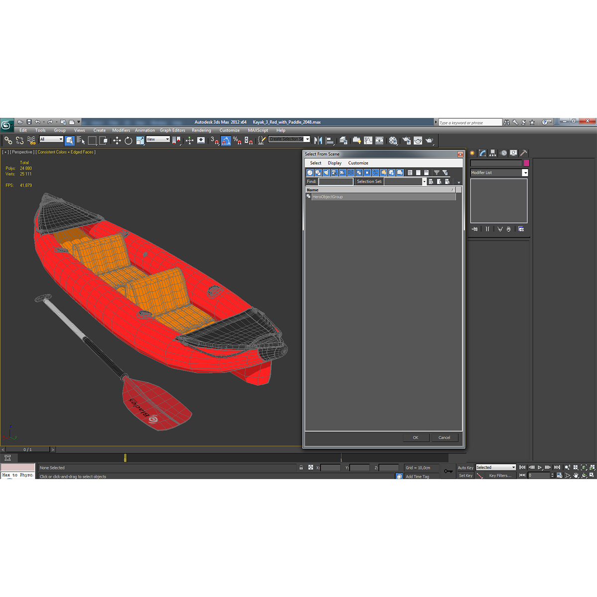 3D Kayak 3 Red with Paddle model