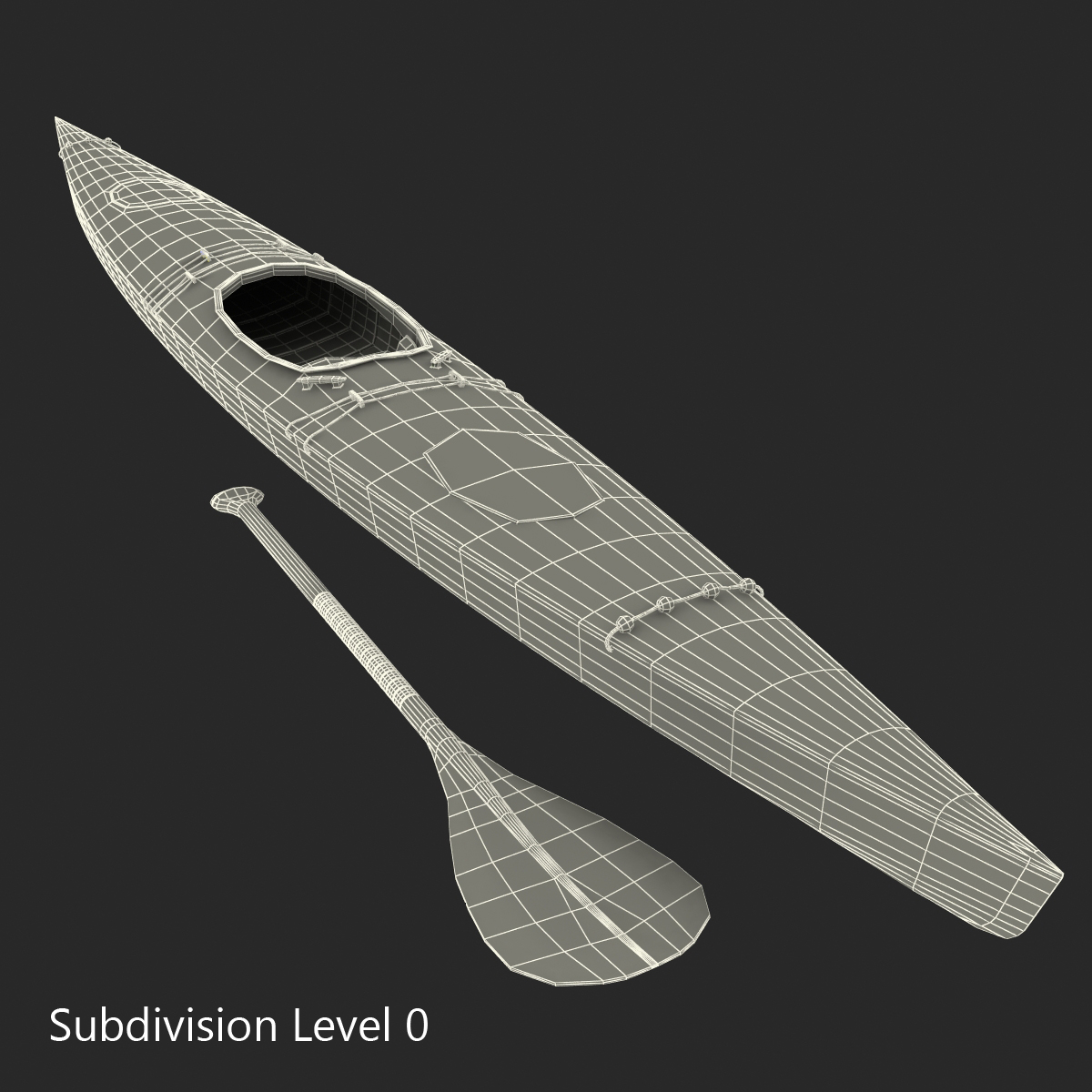 Kayak 4 with Paddle 3D model