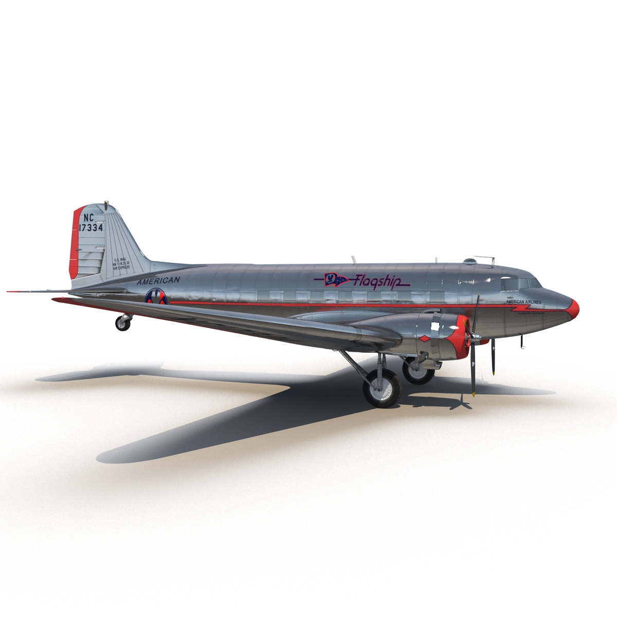 Douglas DC 3 American Airlines Rigged 3D