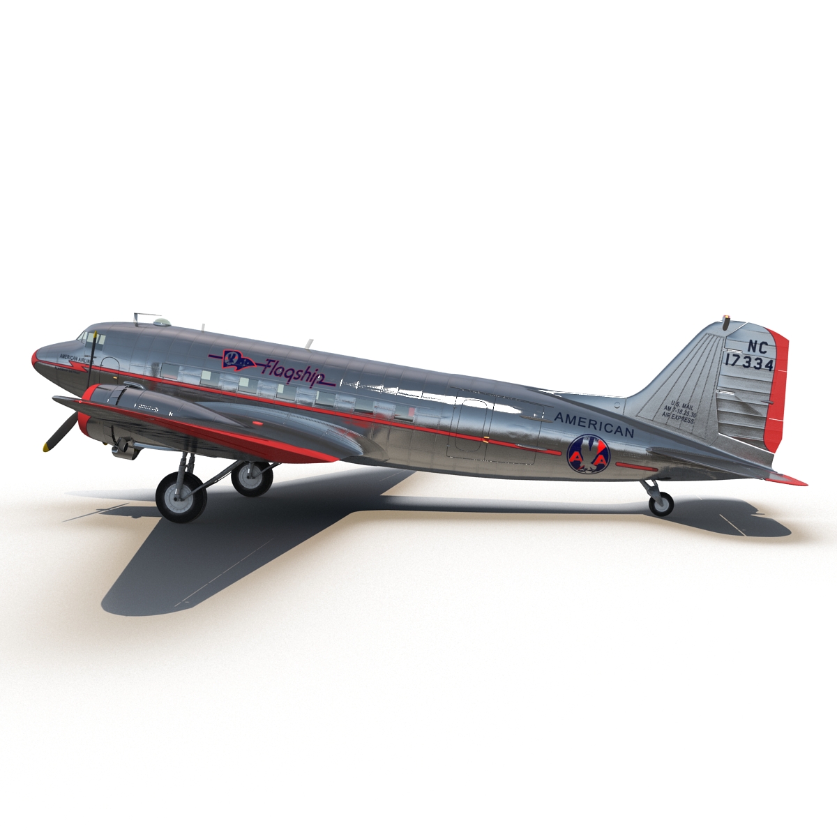 Douglas DC 3 American Airlines Rigged 3D