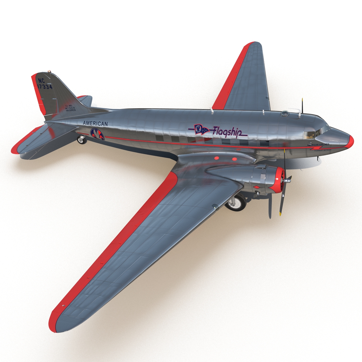 Douglas DC 3 American Airlines Rigged 3D