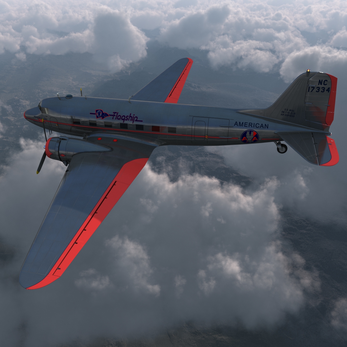 Douglas DC 3 American Airlines Rigged 3D