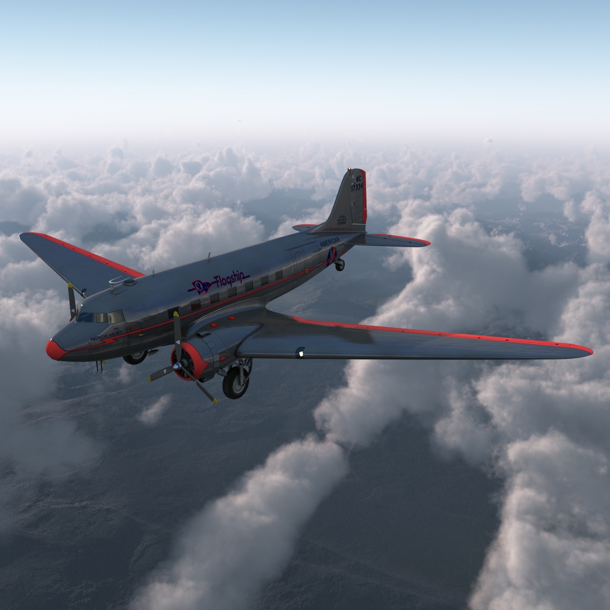 Douglas DC 3 American Airlines Rigged 3D