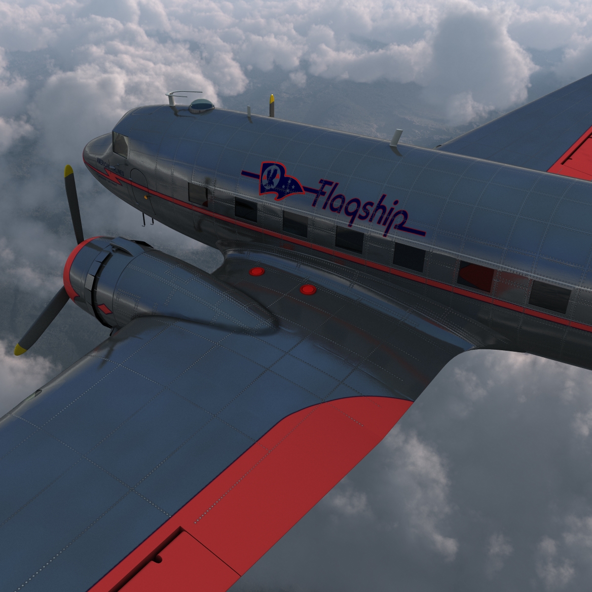 Douglas DC 3 American Airlines Rigged 3D