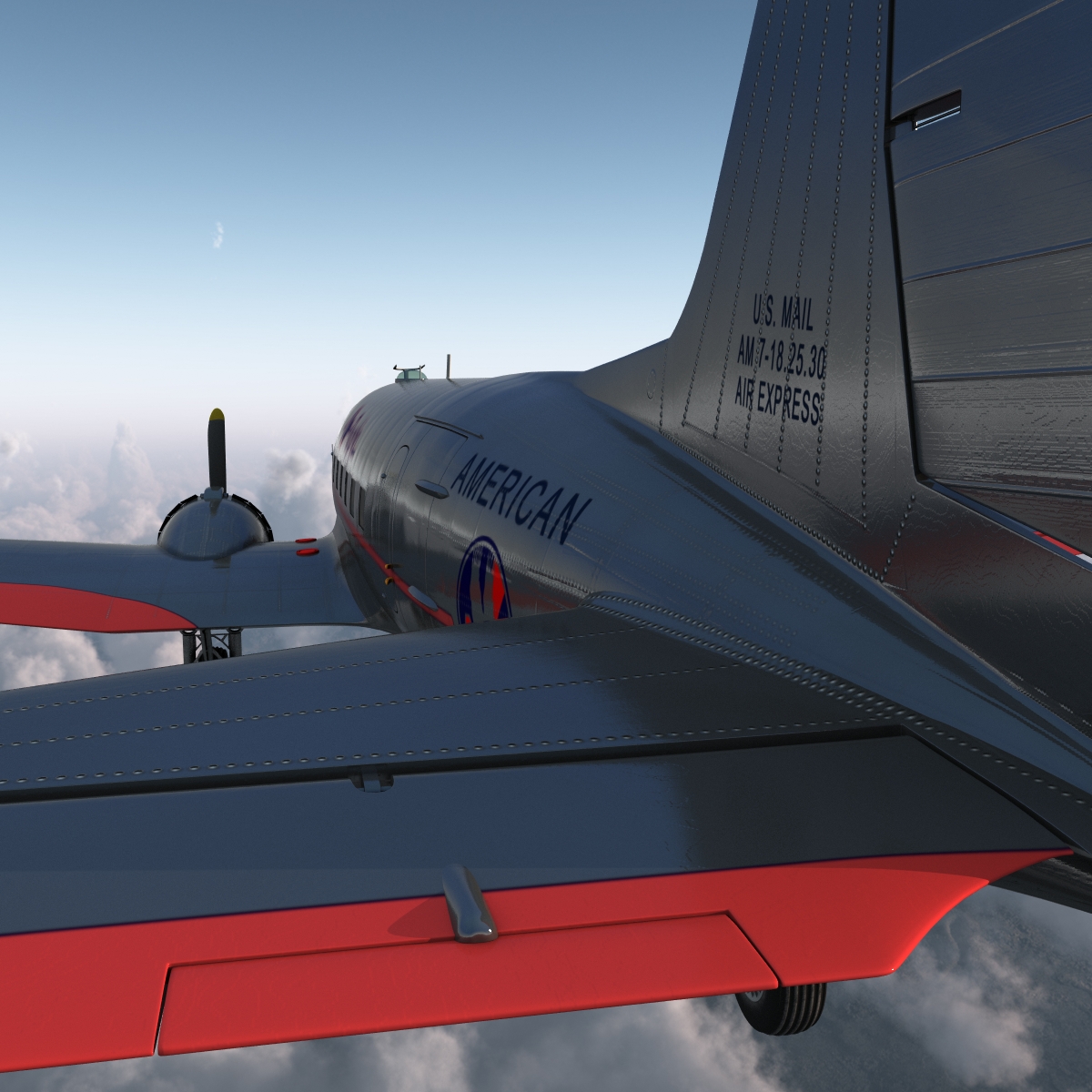 Douglas DC 3 American Airlines Rigged 3D