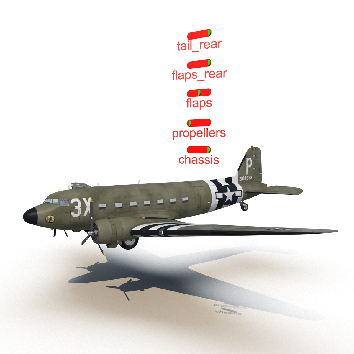 Douglas DC 3 Rigged 3D model