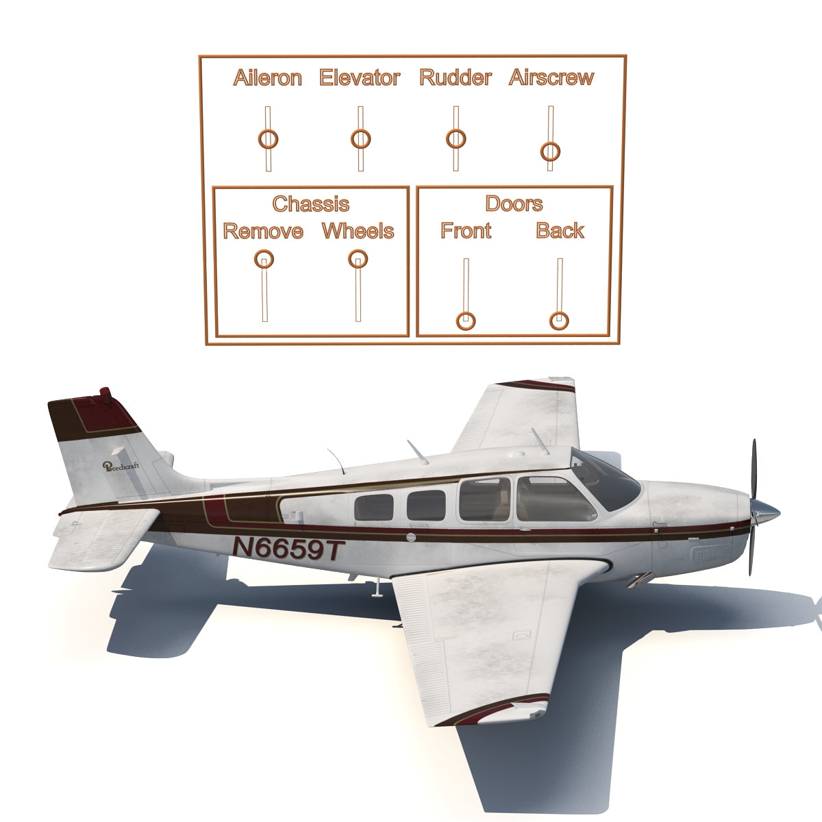 Beechcraft Bonanza 2 Rigged 3D