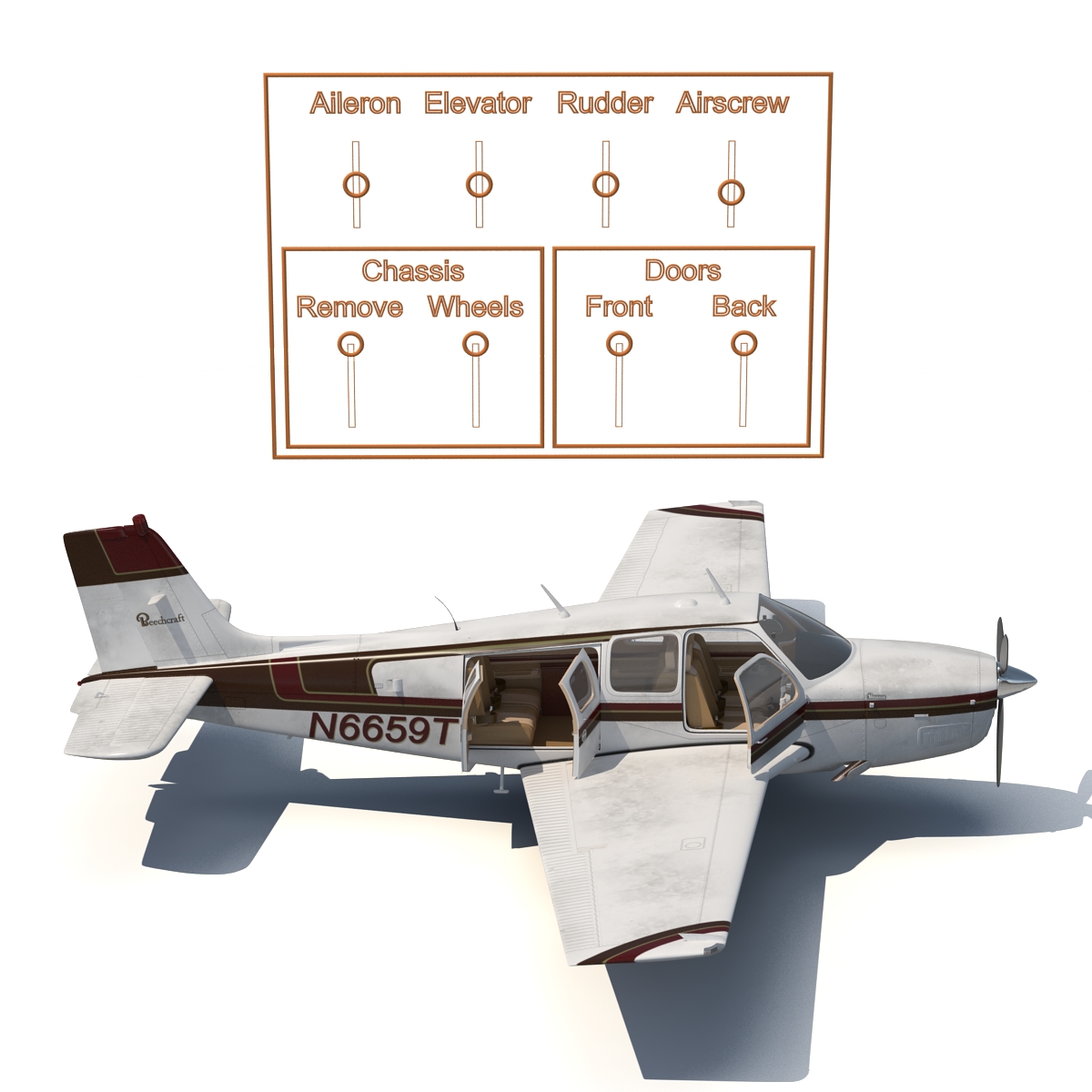 Beechcraft Bonanza 2 Rigged 3D