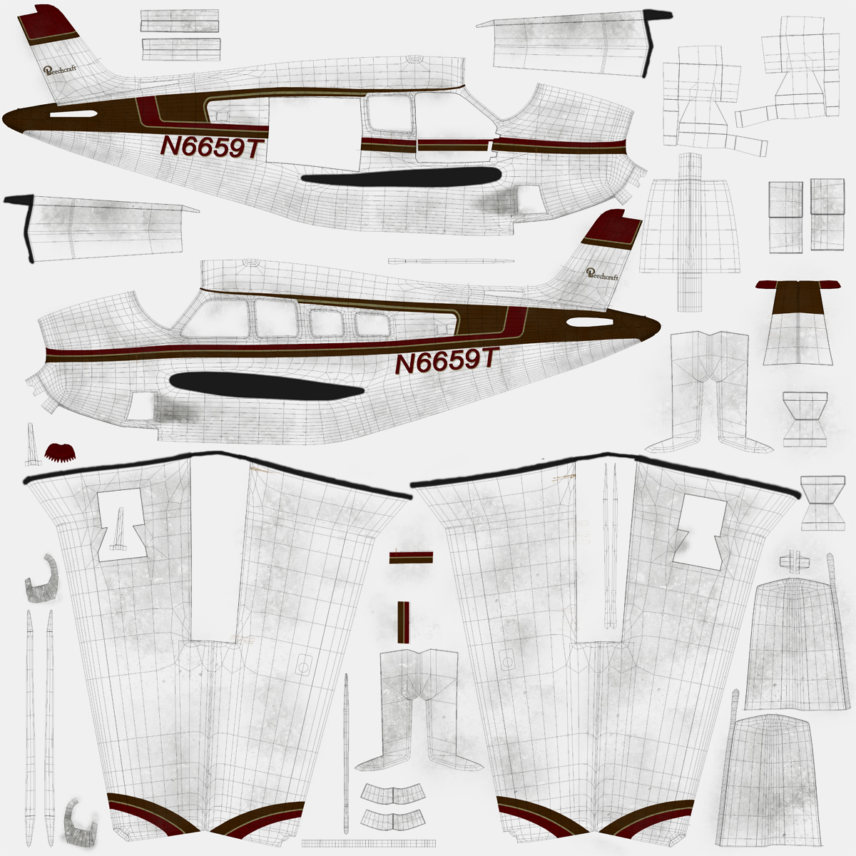 Beechcraft Bonanza 2 Rigged 3D