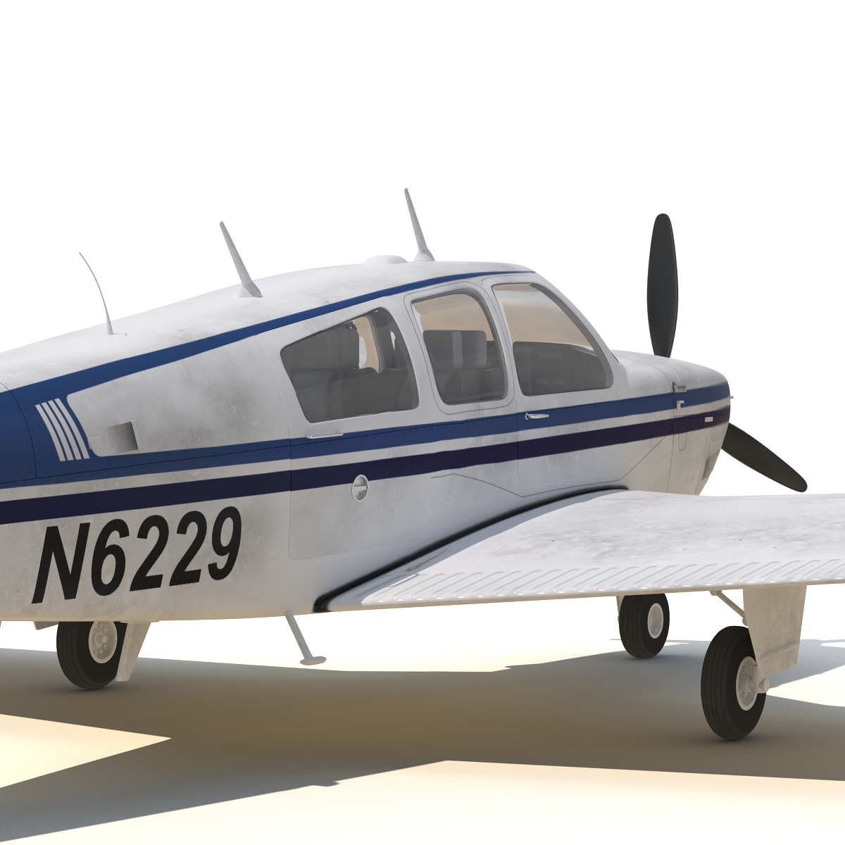 Civil Utility Aircraft Beechcraft Bonanza S35 V Tail Rigged 3D model