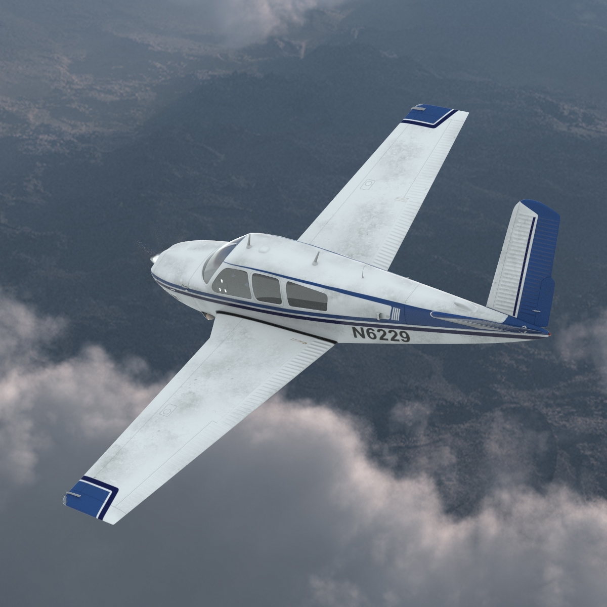 Civil Utility Aircraft Beechcraft Bonanza S35 V Tail Rigged 3D model