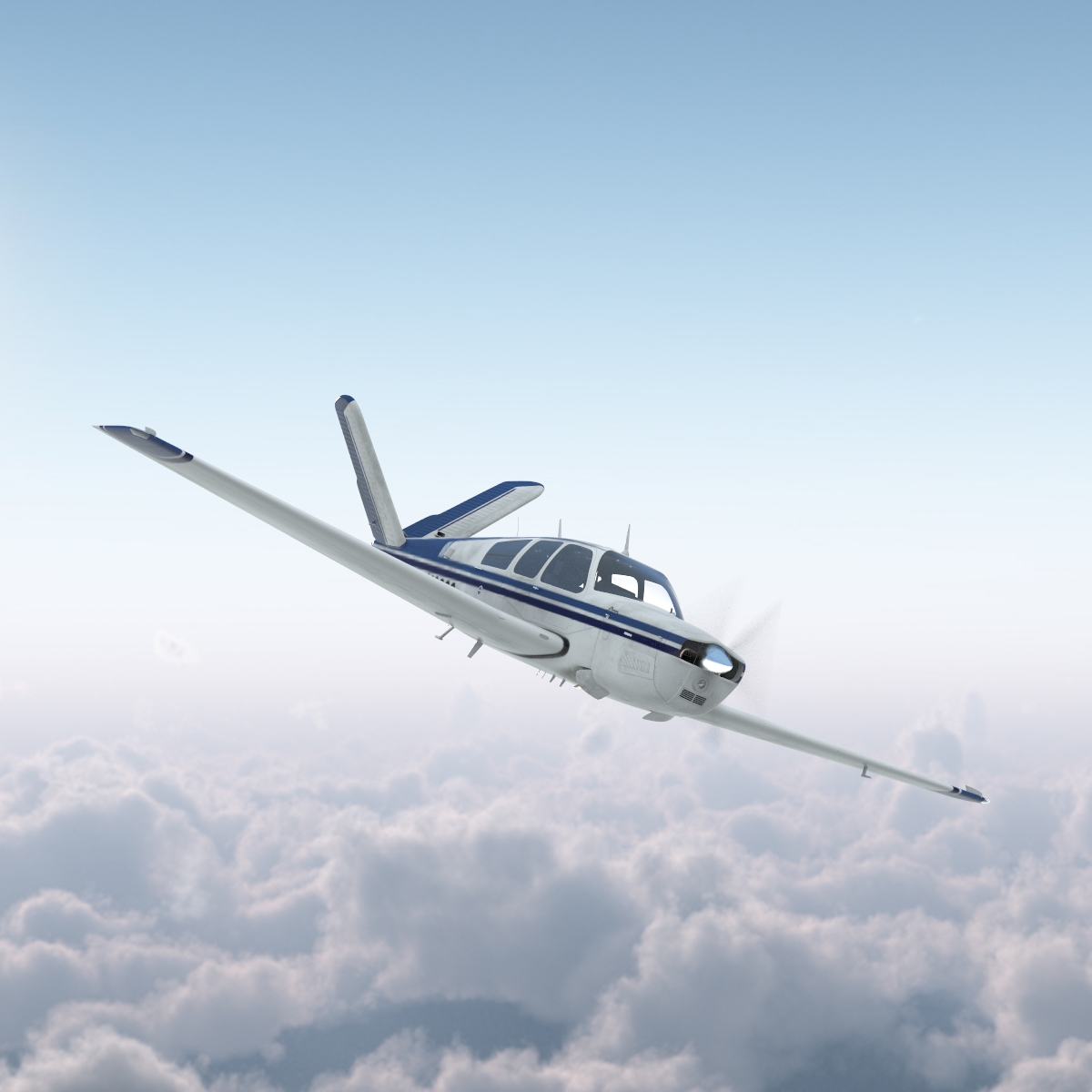 Civil Utility Aircraft Beechcraft Bonanza S35 V Tail Rigged 3D model