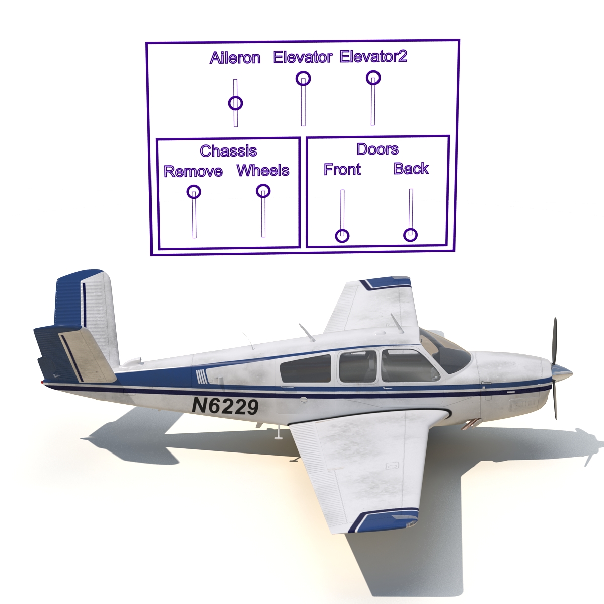 Civil Utility Aircraft Beechcraft Bonanza S35 V Tail Rigged 3D model