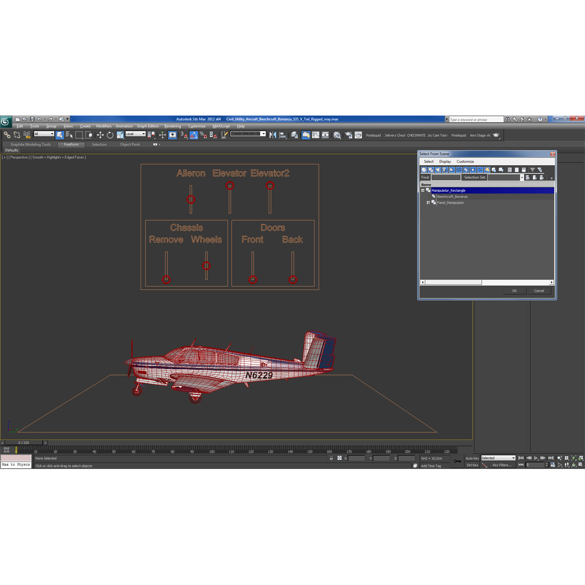 Civil Utility Aircraft Beechcraft Bonanza S35 V Tail Rigged 3D model