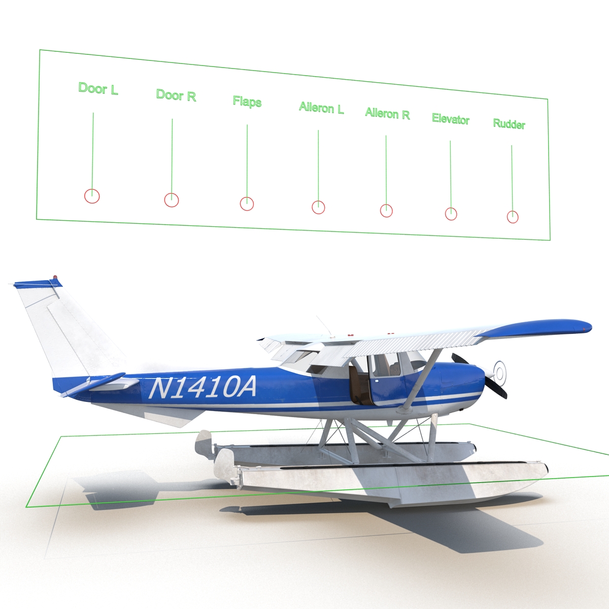 3D Cessna 150 Seaplane Rigged