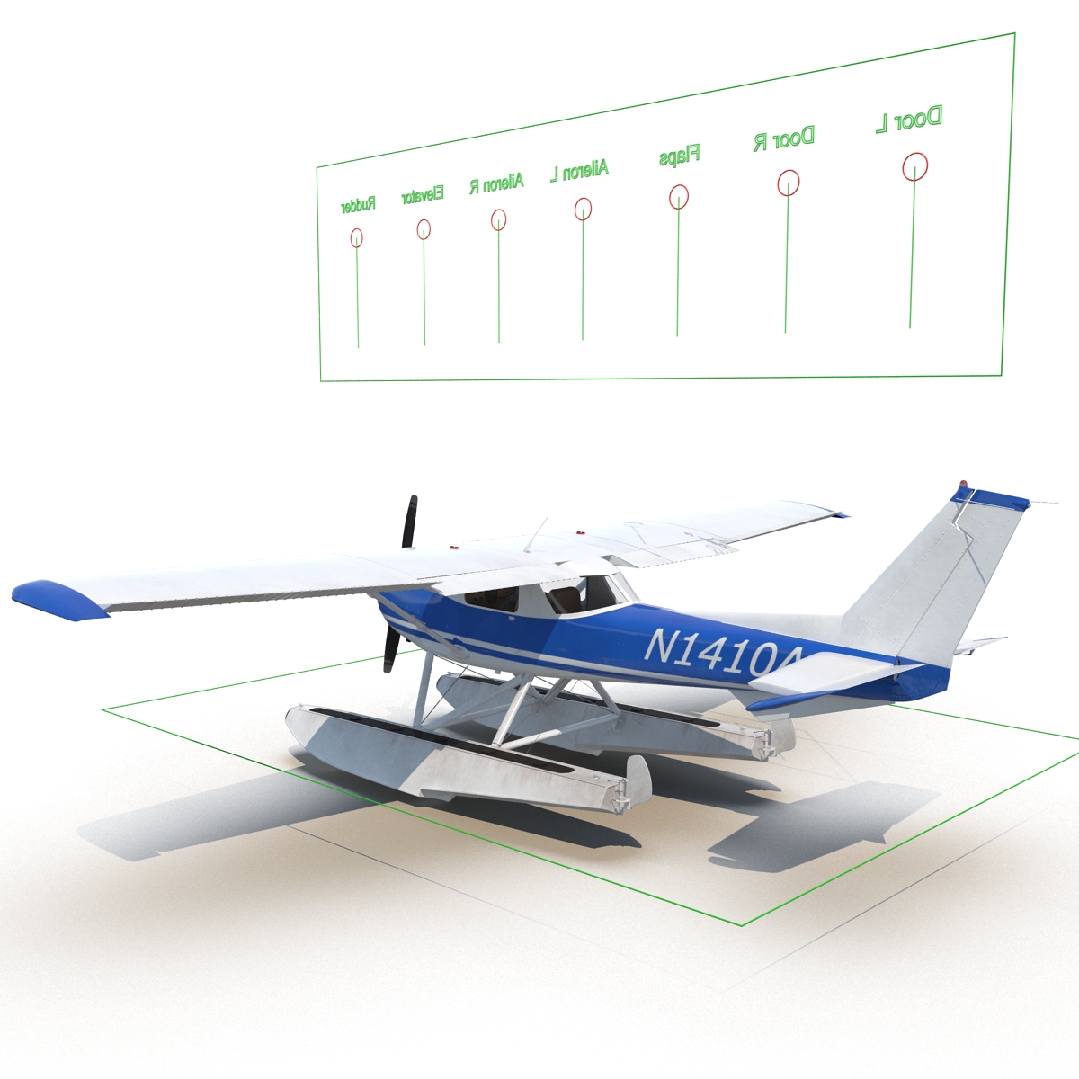 3D Cessna 150 Seaplane Rigged