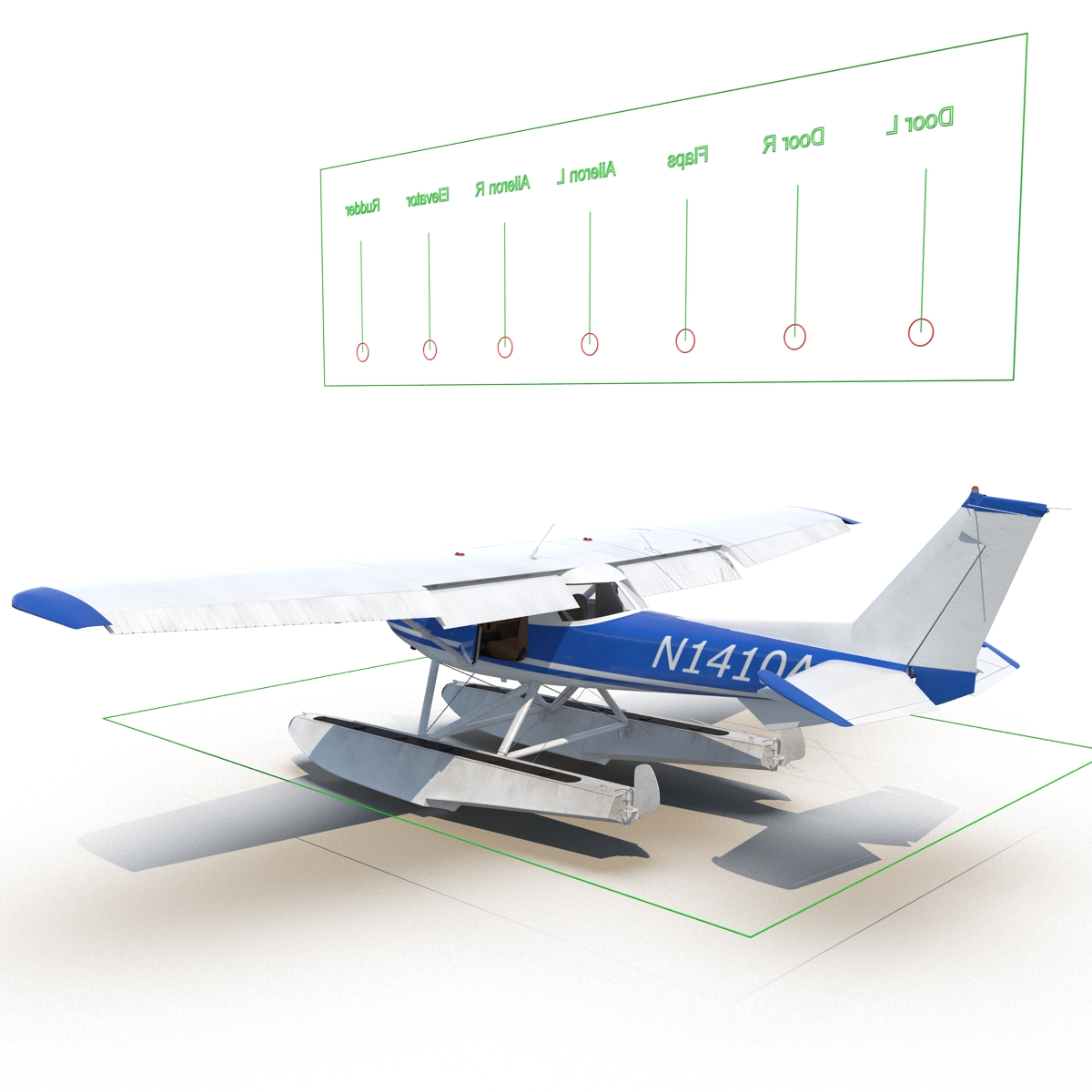 3D Cessna 150 Seaplane Rigged