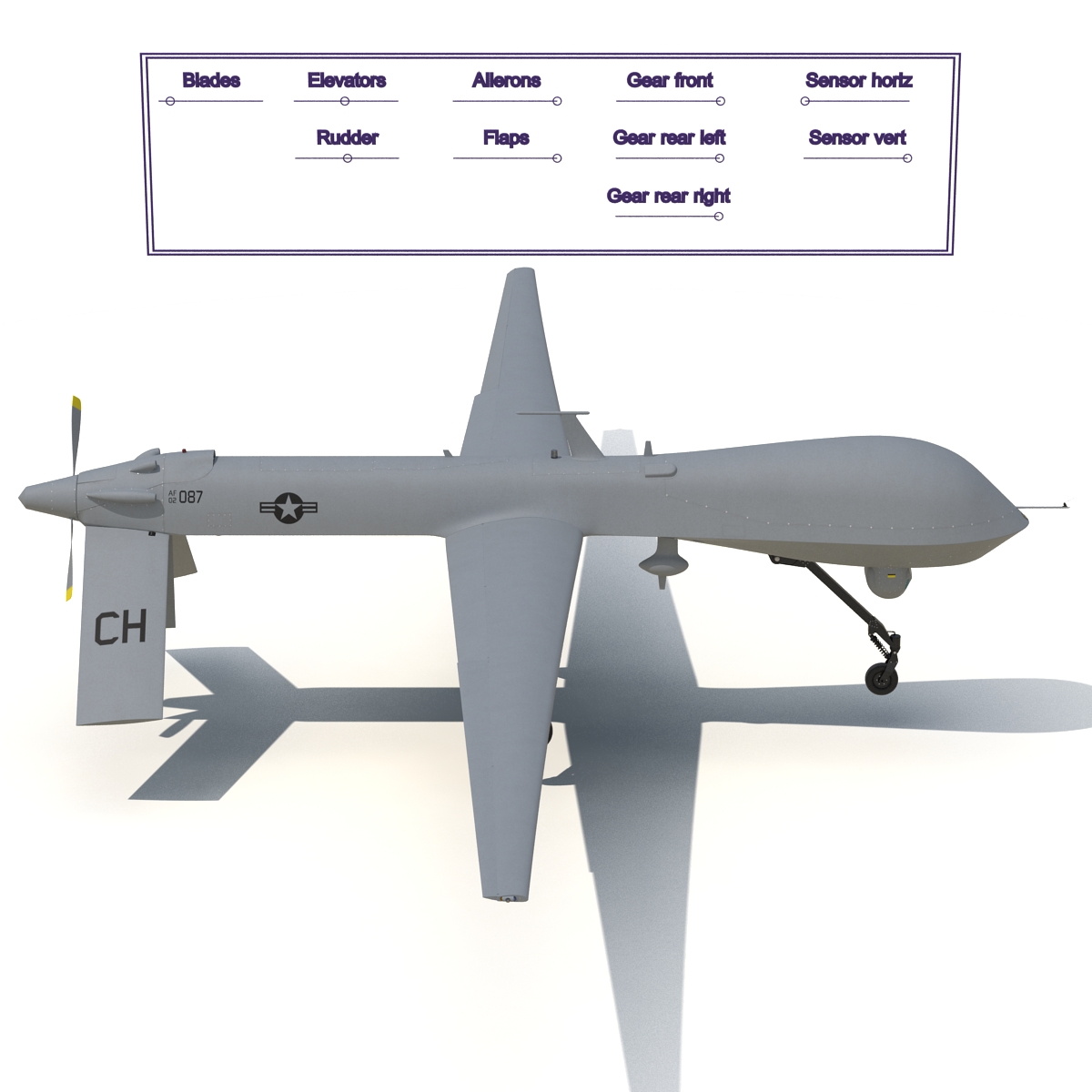 3D General Atomics MQ-1 Predator Rigged