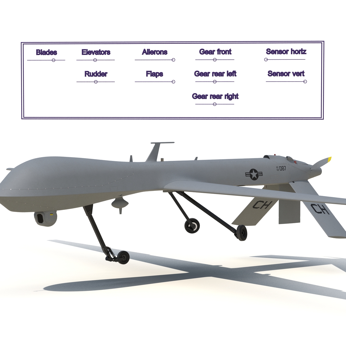 3D General Atomics MQ-1 Predator Rigged