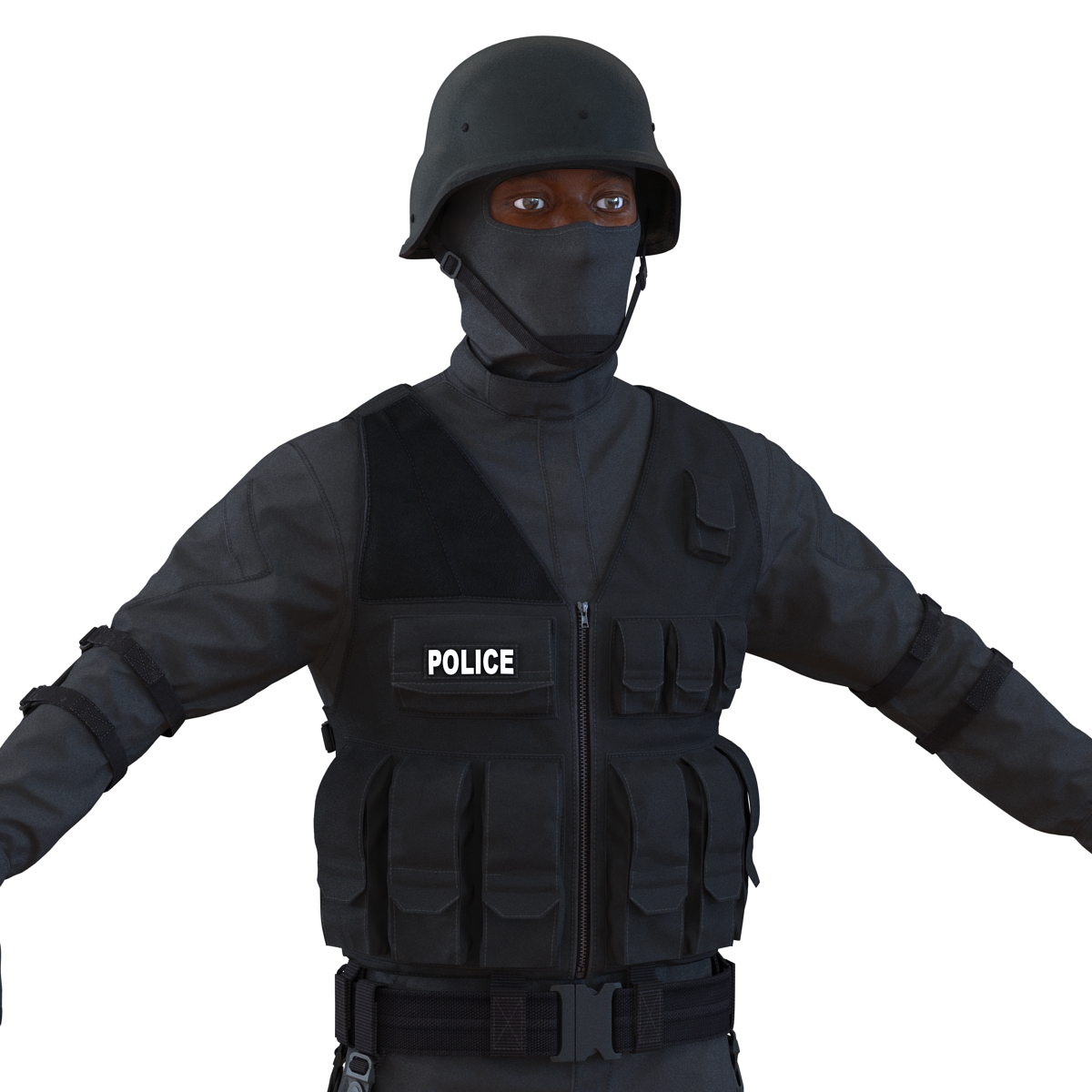 SWAT Man Afro American Rigged 3D model