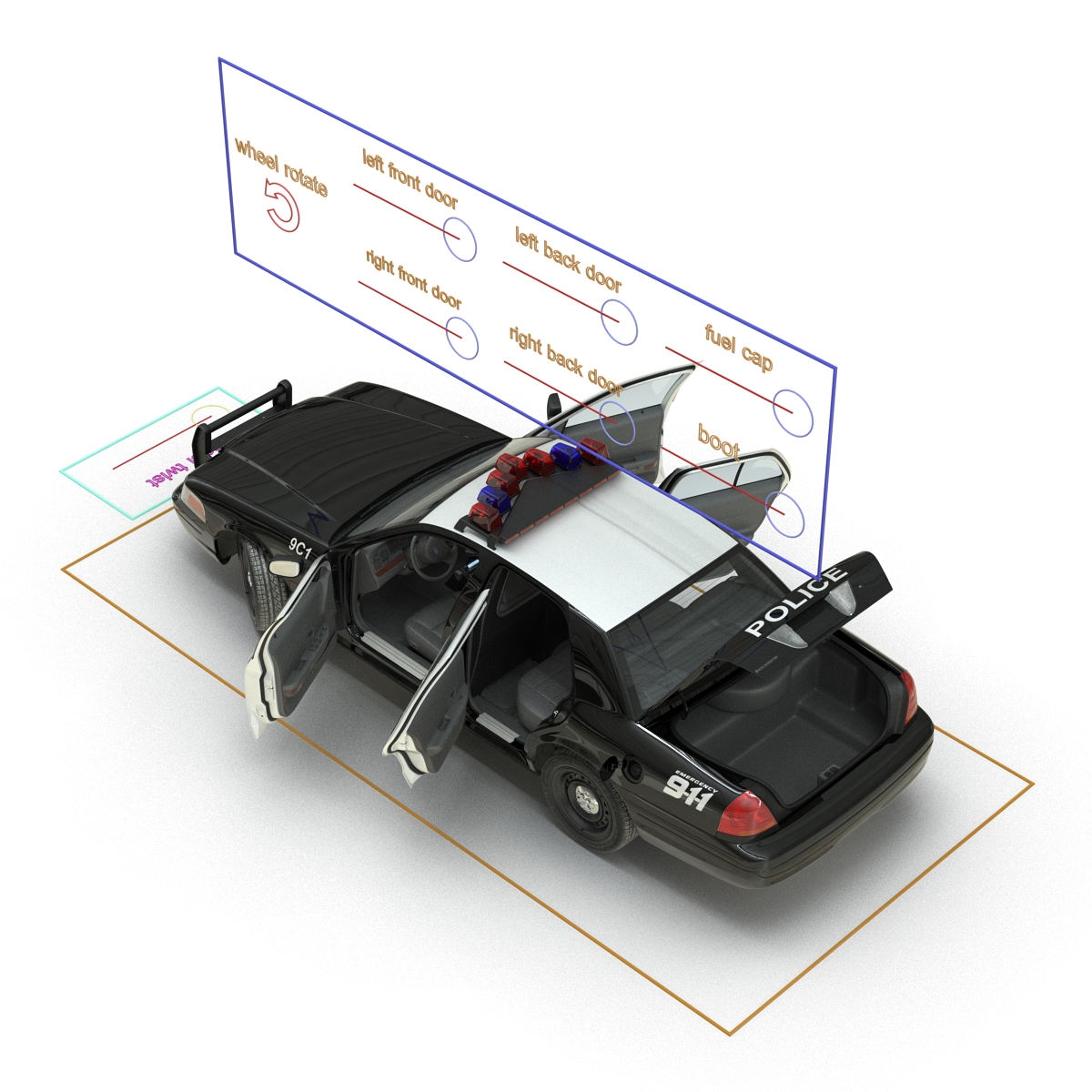 Ford Crown Victoria Police Car Rigged 3D