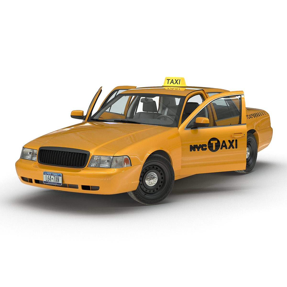 3D Generic Yellow Taxi Rigged