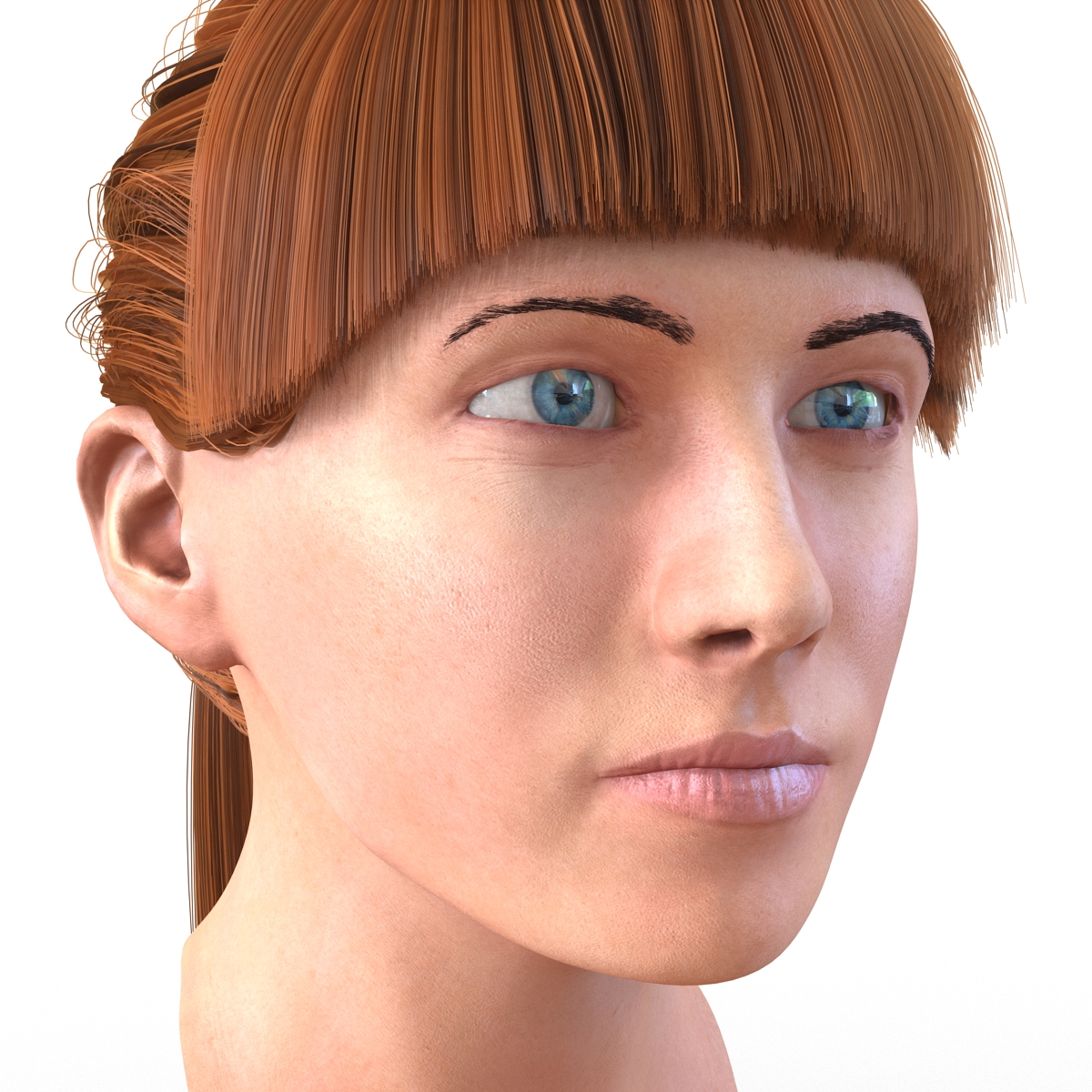 3D Female Caucasian Head with Hair