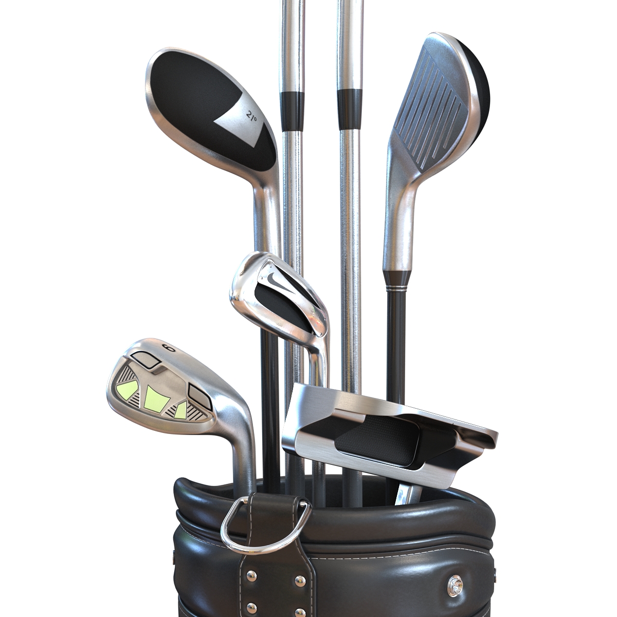 3D Golf Bag and Clubs 3 Black