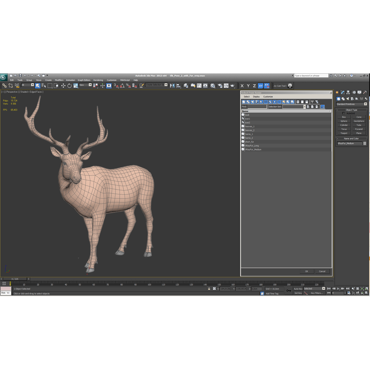 Elk Pose 2 with Fur 3D model