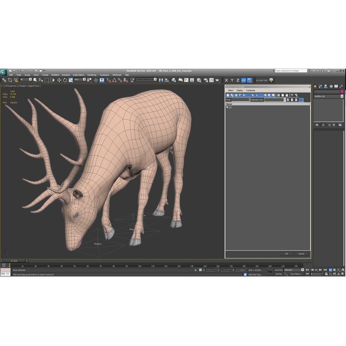 Elk Pose 3 with Fur 3D model