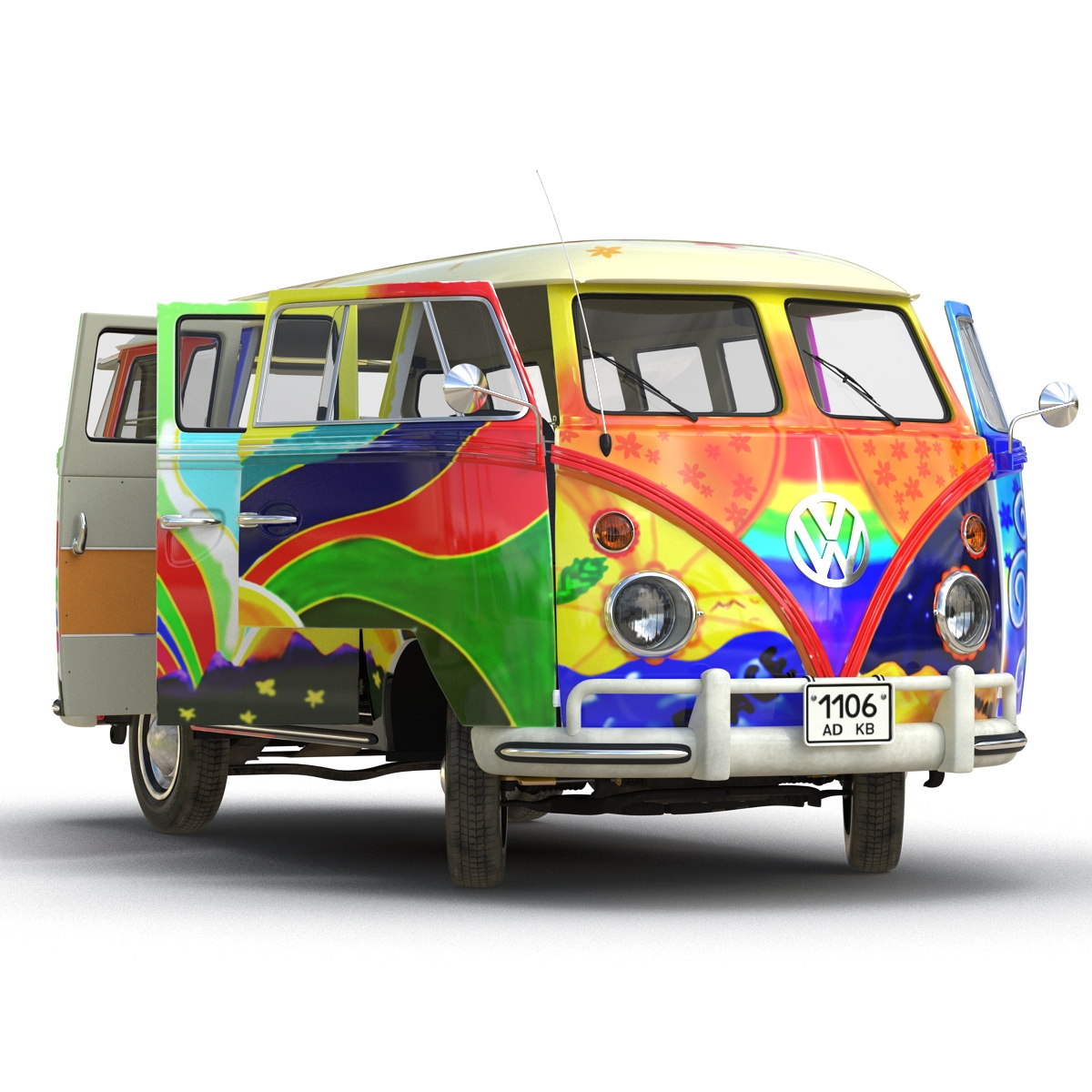 3D Volkswagen Type 2 Hippie Rigged