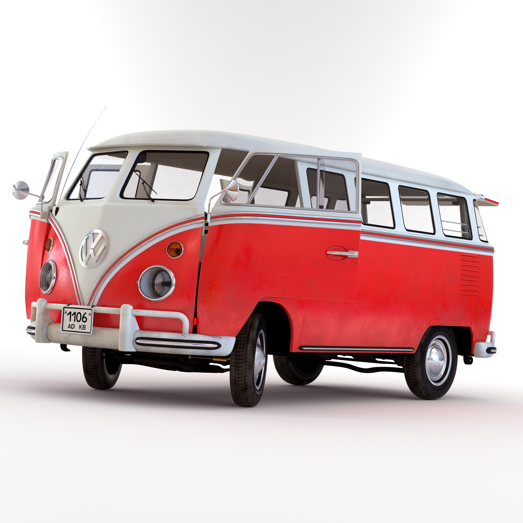 3D Volkswagen Type 2 Red Rigged model